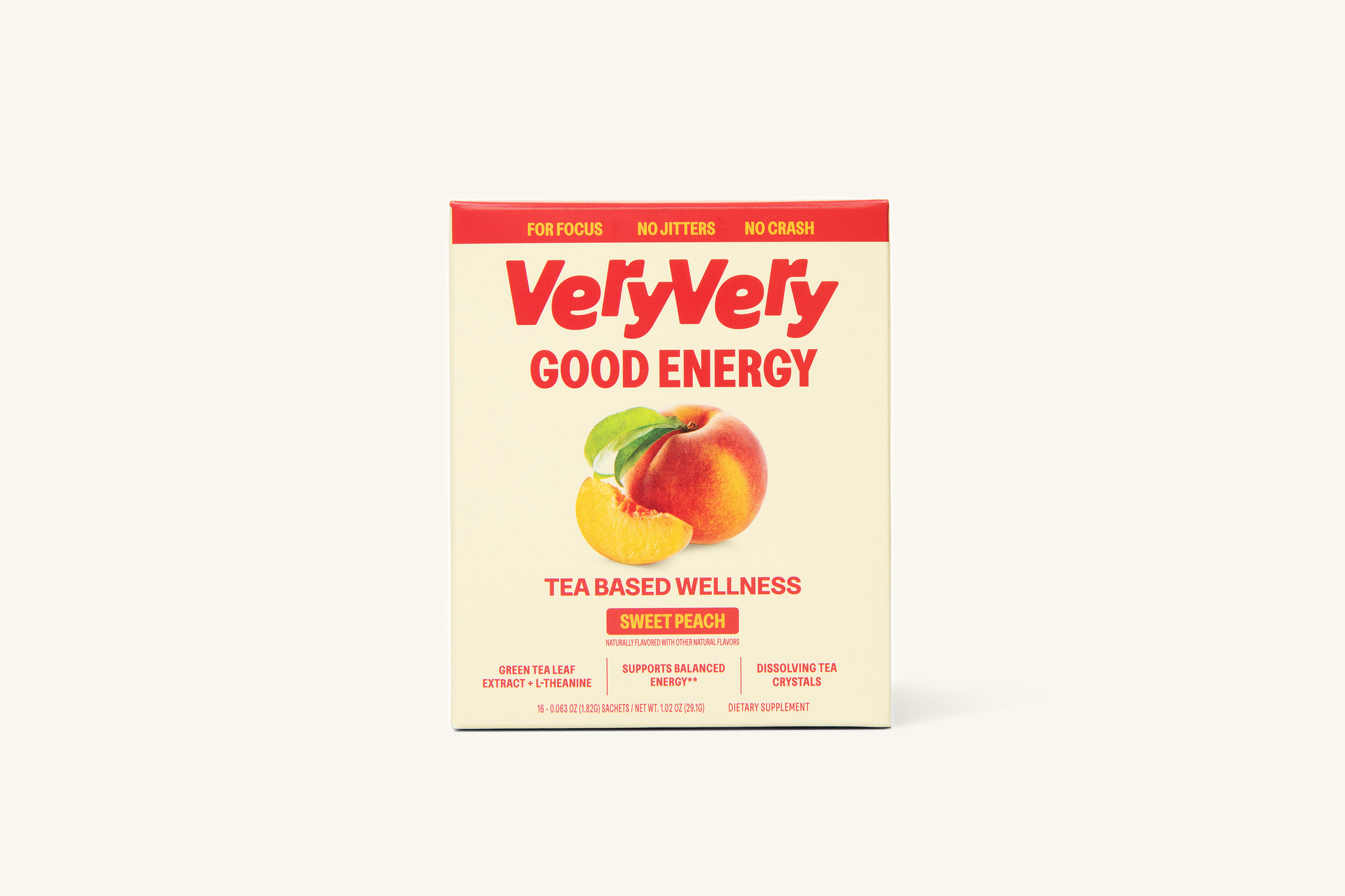 Peach | Energizing Tea 16-pack — Front of box, styled