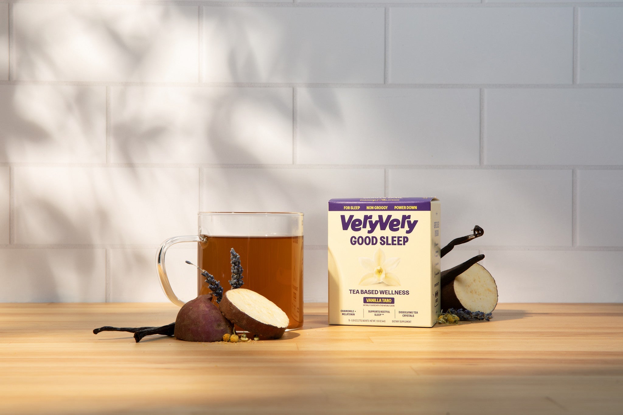 Vanilla | Sleepy Tea Blend — Hot tea preparation on counter