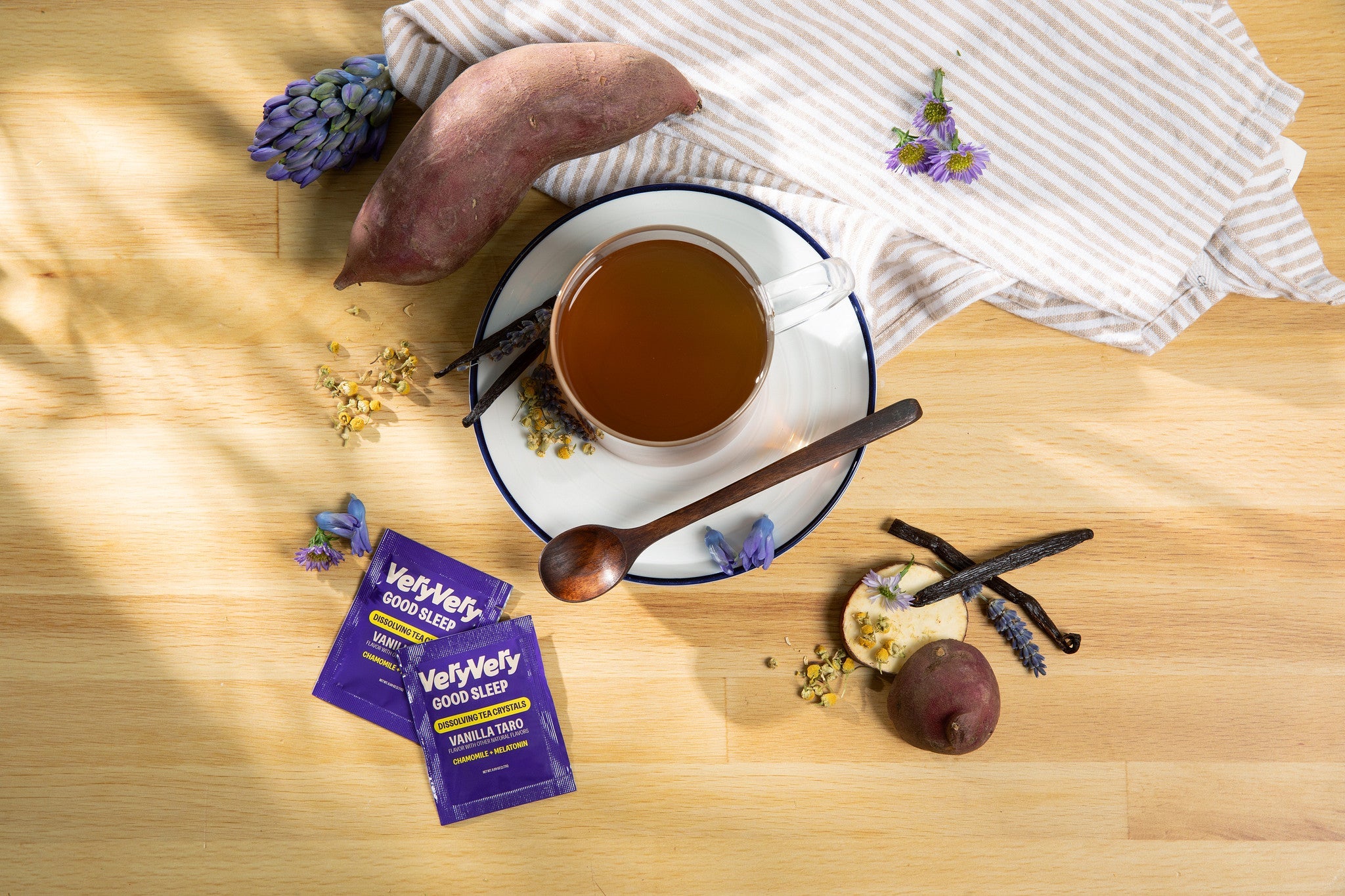 Vanilla | Sleepy Tea Blend — Flat lay styled on wood surface