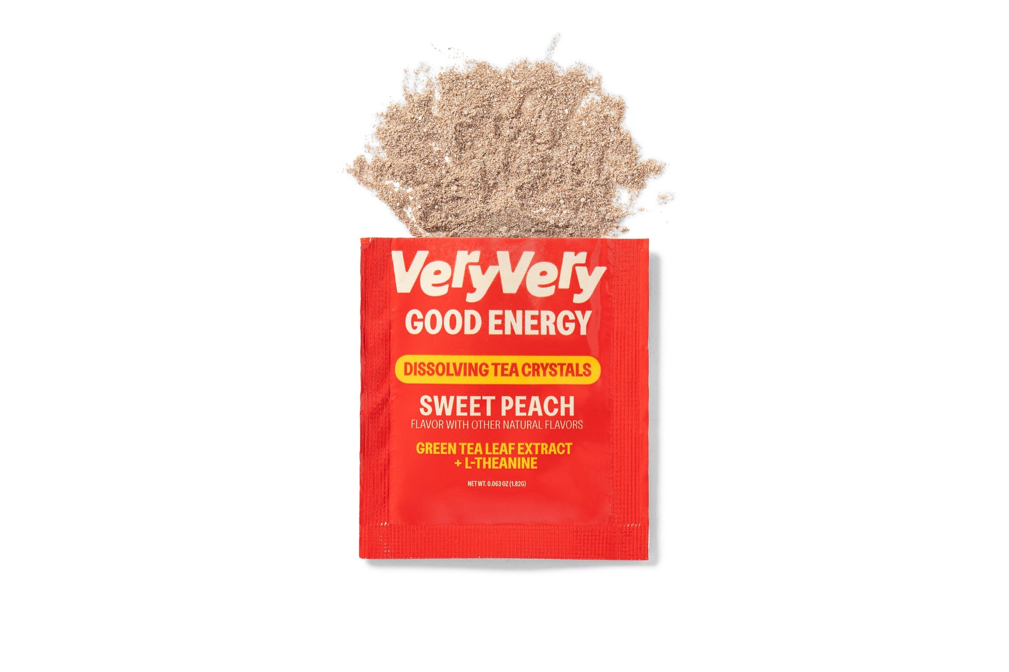 Peach | Energizing Tea — Dissolving tea crystals sachet with crystal spill
