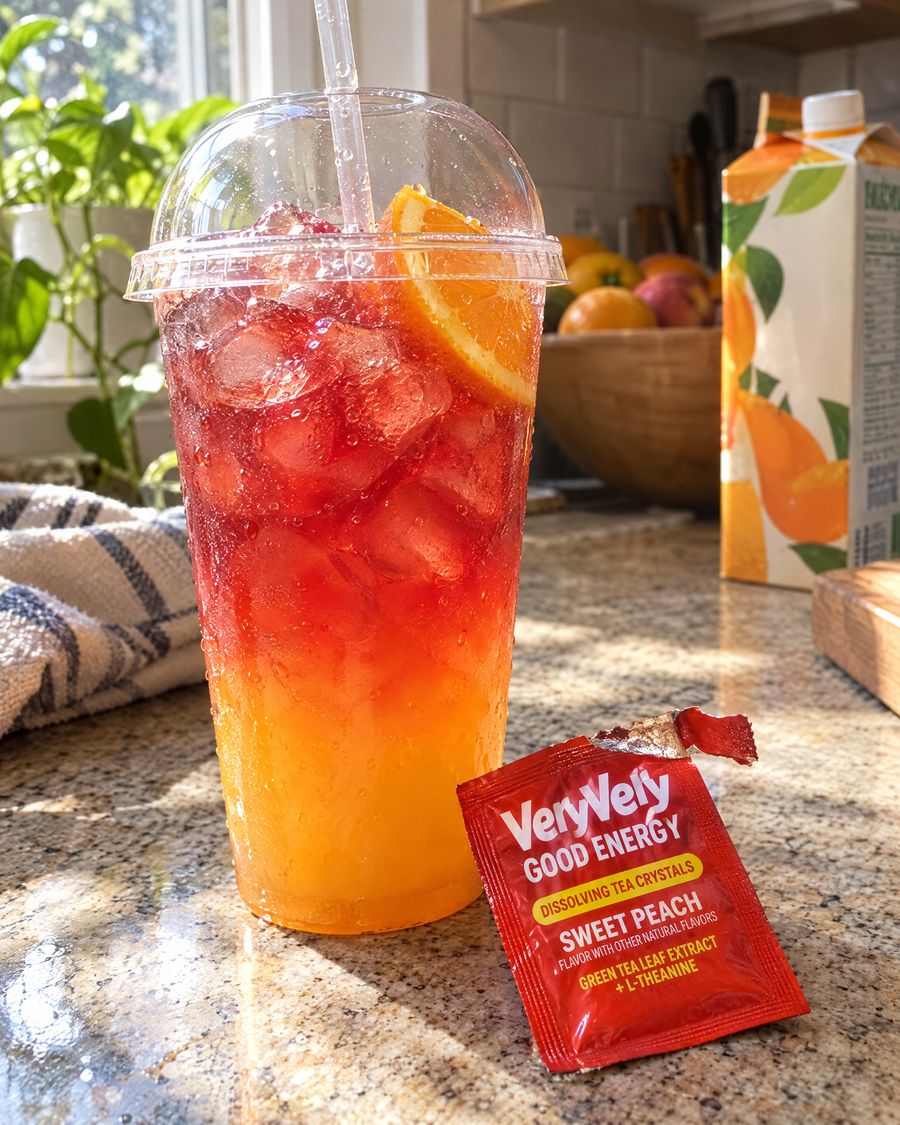 A tall cup layered orange to red like a sunset