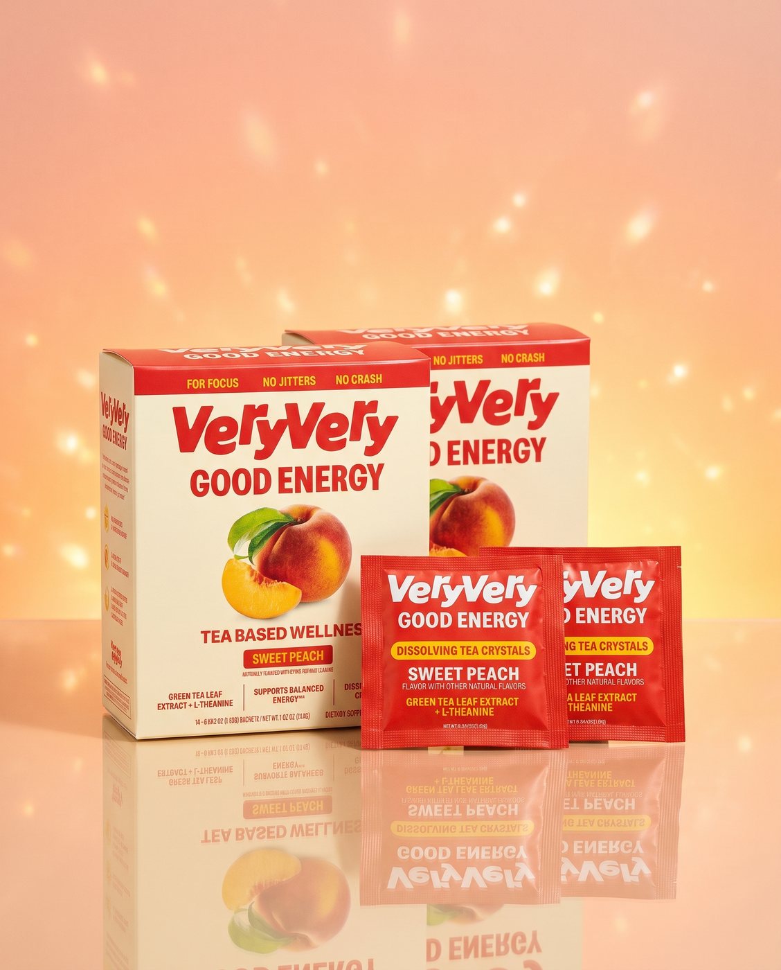 Two boxes of VeryVery Good Energy with sachets fanned in front